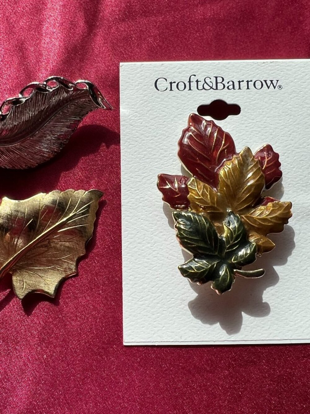Leaf Cluster Brooch Pin Multicolor Metal Signed - Lot of 3